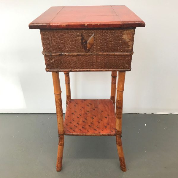 Bamboo and Rattan Sewing Box Side Table